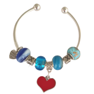 KelZig Ladies Silver Open Cuff bangle with Blue beads