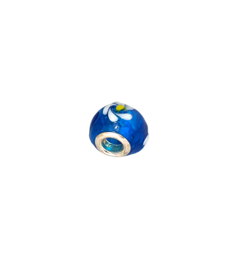 Blue Floral Pandora Style small bead-14mm